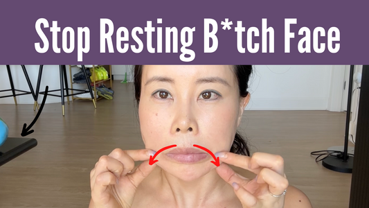 Koko Hayashi showing facial exercises to change the appearance of a stern resting expression, on Koko Face Yoga blog.