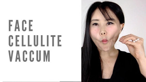 Koko Hayashi demonstrating the Face Cellulite Vacuum technique for facial rejuvenation.