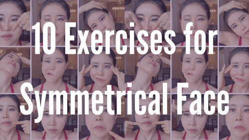 Thumbnail for a blog post titled '10 Face Exercises To Fix Asymmetrical Face', showcasing a variety of targeted exercises aimed at achieving facial symmetry and balance through natural methods.