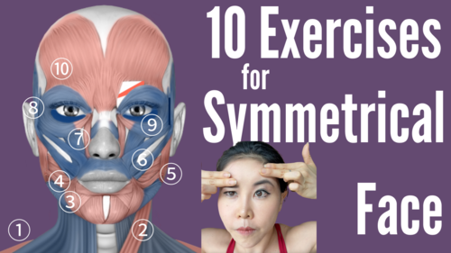 Thumbnail for a blog post titled '10 Face Exercises For Symmetrical Face', displaying a series of effective facial exercises aimed at promoting balance and symmetry across facial features.