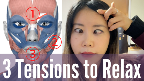 Thumbnail for a blog post titled '3 Areas To Relax On Your Face', visually summarizing key facial regions to focus on for relaxation to alleviate stress and improve skin appearance.