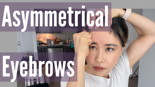 Thumbnail for a blog post titled 'Fix Asymmetrical Eyebrows', offering tips and techniques for evening out eyebrow shape and achieving symmetrical facial features through grooming and makeup.