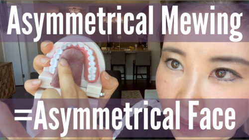 Thumbnail for a blog post titled 'Asymmetrical Mewing', exploring the concept and effects of practicing mewing unevenly and offering solutions to achieve balanced and symmetrical facial development through correct mewing techniques.