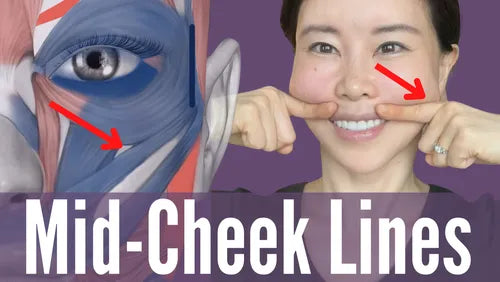 Facial yoga exercises for reducing mid-cheek lines and muscle stimulation demonstration.
