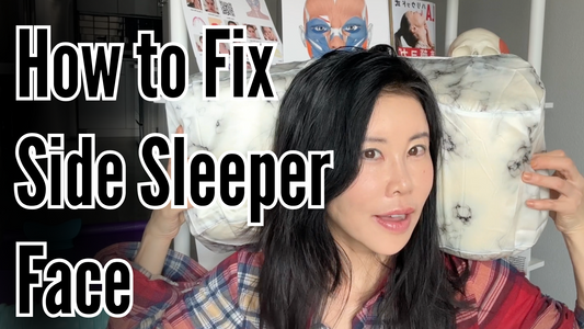 Woman holding pillows near her face to show how to fix side sleeper face