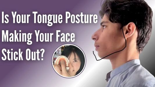 Illustration showing side profile of a man with forward head posture and jaw position, explaining how tongue posture may affect facial profile and jaw alignment.