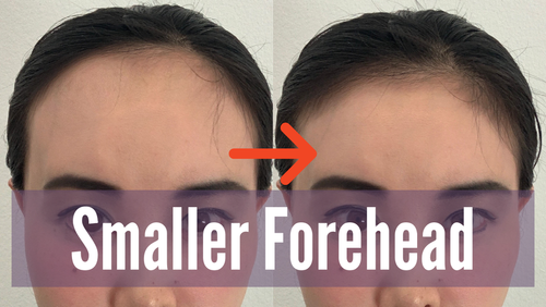 Thumbnail for a blog post titled 'Make Forehead Smaller', offering strategies and tips for visually reducing the size of the forehead through hairstyling, makeup, and facial exercises