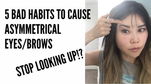 Thumbnail for 'Koko Face Yoga: 5 Bad Habits That Cause Asymmetrical Eyes and Eyebrows | How to Fix', highlighting common practices that lead to facial asymmetry and offering corrective exercises and tips.