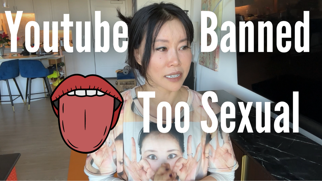 Thumbnail for a video discussing the ban of Koko Face Yoga's YouTube channel, highlighting controversy over content perceived as too sexual.