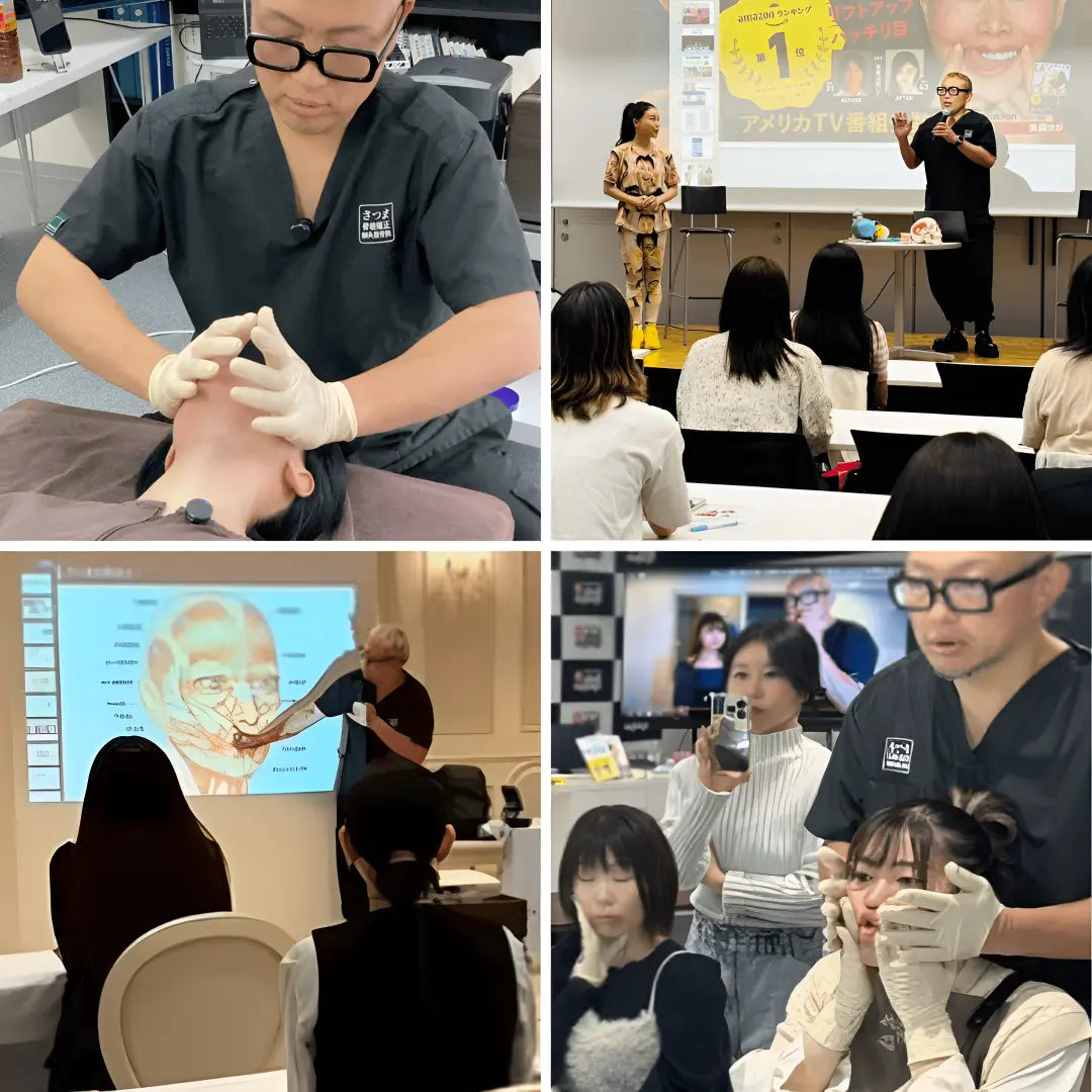 Facial chiropractic training by Satsuma showing hands-on techniques and anatomy lessons.